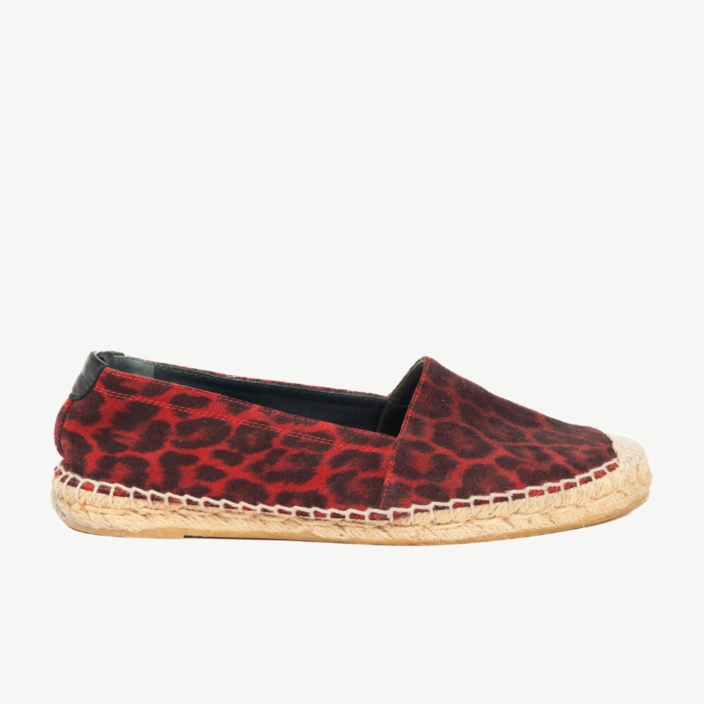 Saint Laurent Red Leopard Suede Flat Espadrilles